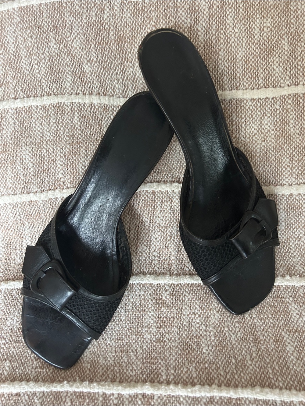 Via Spiga Black Open-Toe Buckle Slide Mules